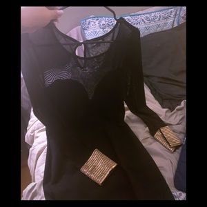 Black super sexy cocktail dress gold cuffs